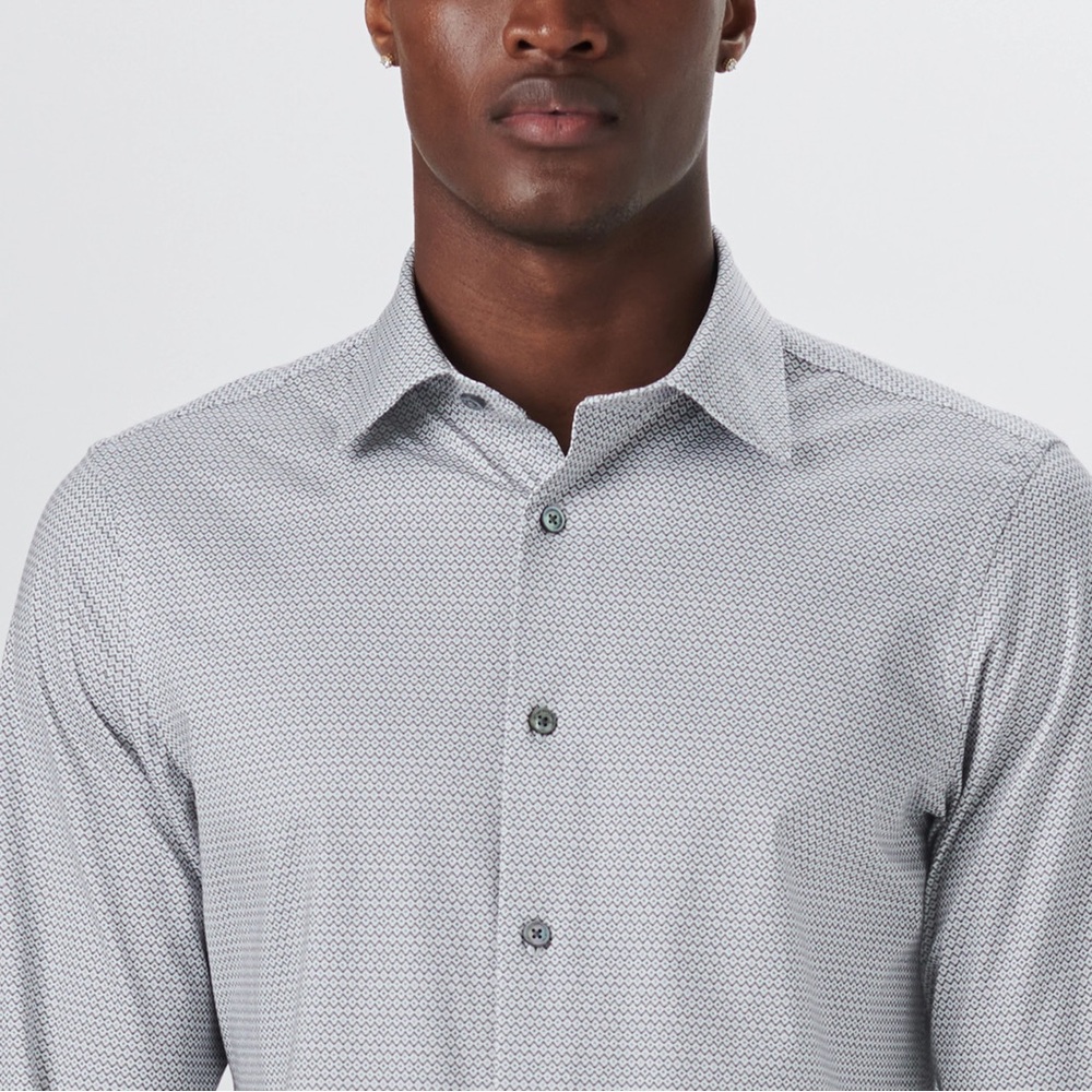 Bugatchi JAMES Geometric Print OoohCotton Shirt Small Platinum (gray) NWT